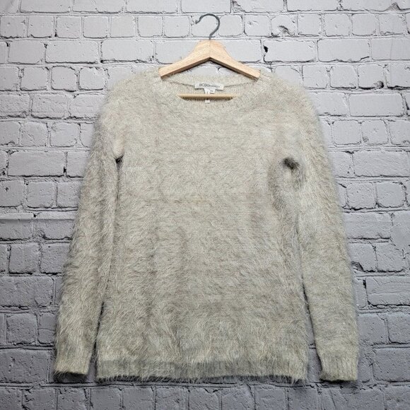 BCBGeneration Nude Combo Beige Brown Fuzzy Knit LongSleeve Sweater Size XXS - Picture 1 of 11